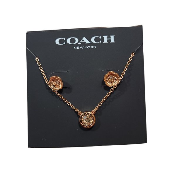 Coach Tea Rose Earrings and Open Circle Necklace - Picture 7 of 8